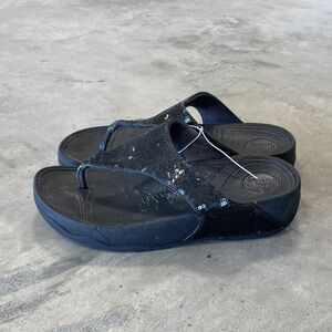 FitFlop Black Thong Shimmer Sparkle sandals womens size 6